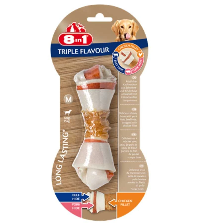 8in1 Triple Flavour Os M Pour Chien MULTIPACK Lot De 6