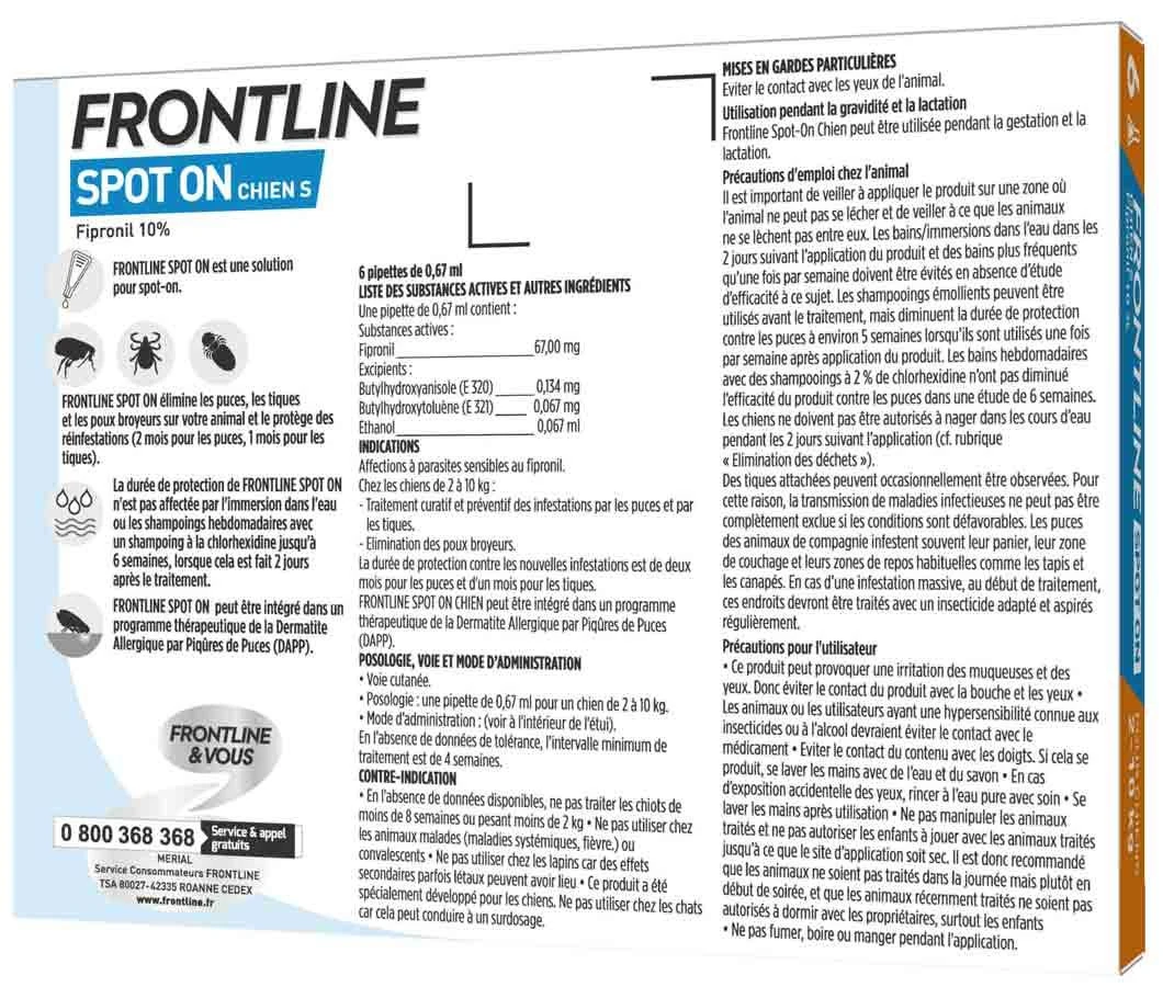 Frontline Spot On Chien De 2-10 Kg 6 Pipettes – Image 2